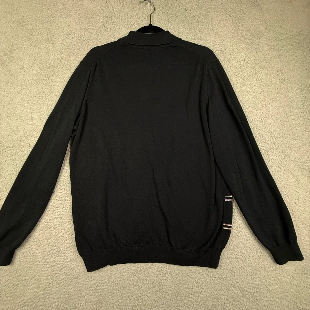 Paul Fredrick Mens Black‎ Quarter Zip Long Sleeve Polo Sweater Striped Trim Sz M